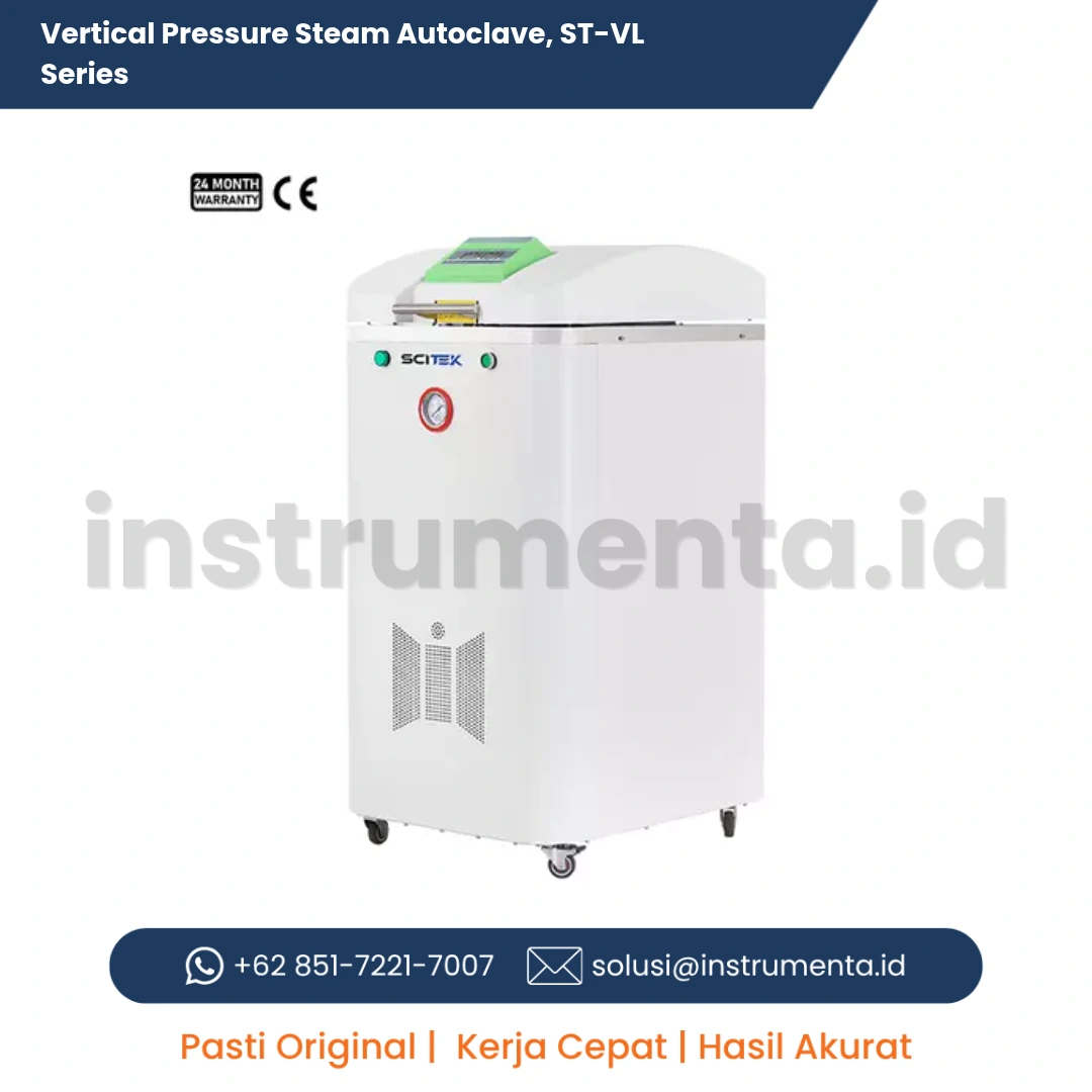 Official Supplier Vertical Pressure Steam Autoclave Scitek ST-VL Series Sterilisator Lab Cepat Dingin K3 Maksimal
